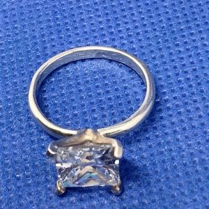 Rhinestone 925 Sterling Silver engagement ring. Gorgeous ring large crystal
